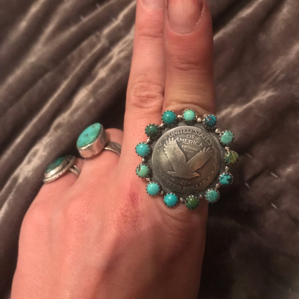SOLD New Mexican turquoise and silver ring size7